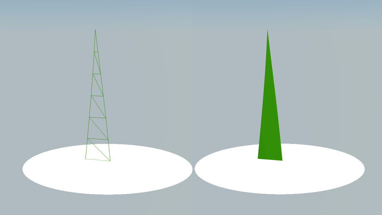 Single procedural grass blade shown with multiple triangles